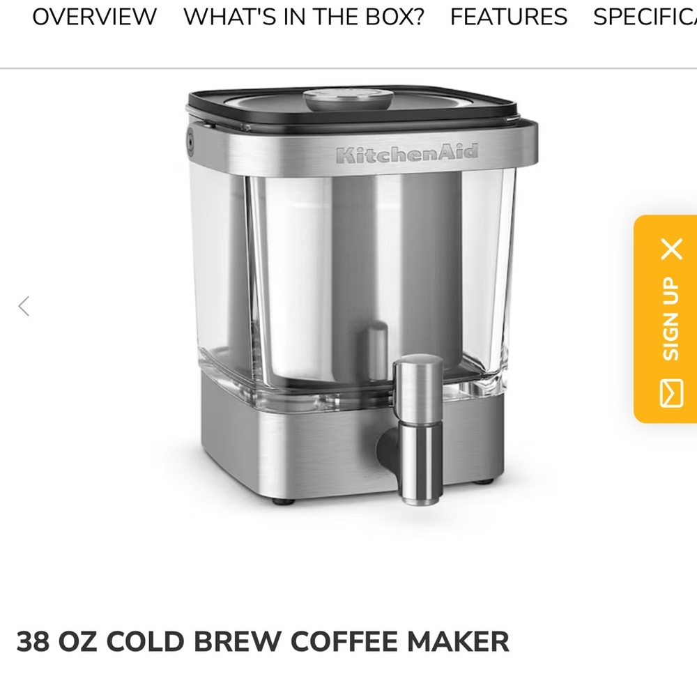 KitchenAid Stainless Steel and Clear Cold Brew Coffee Maker